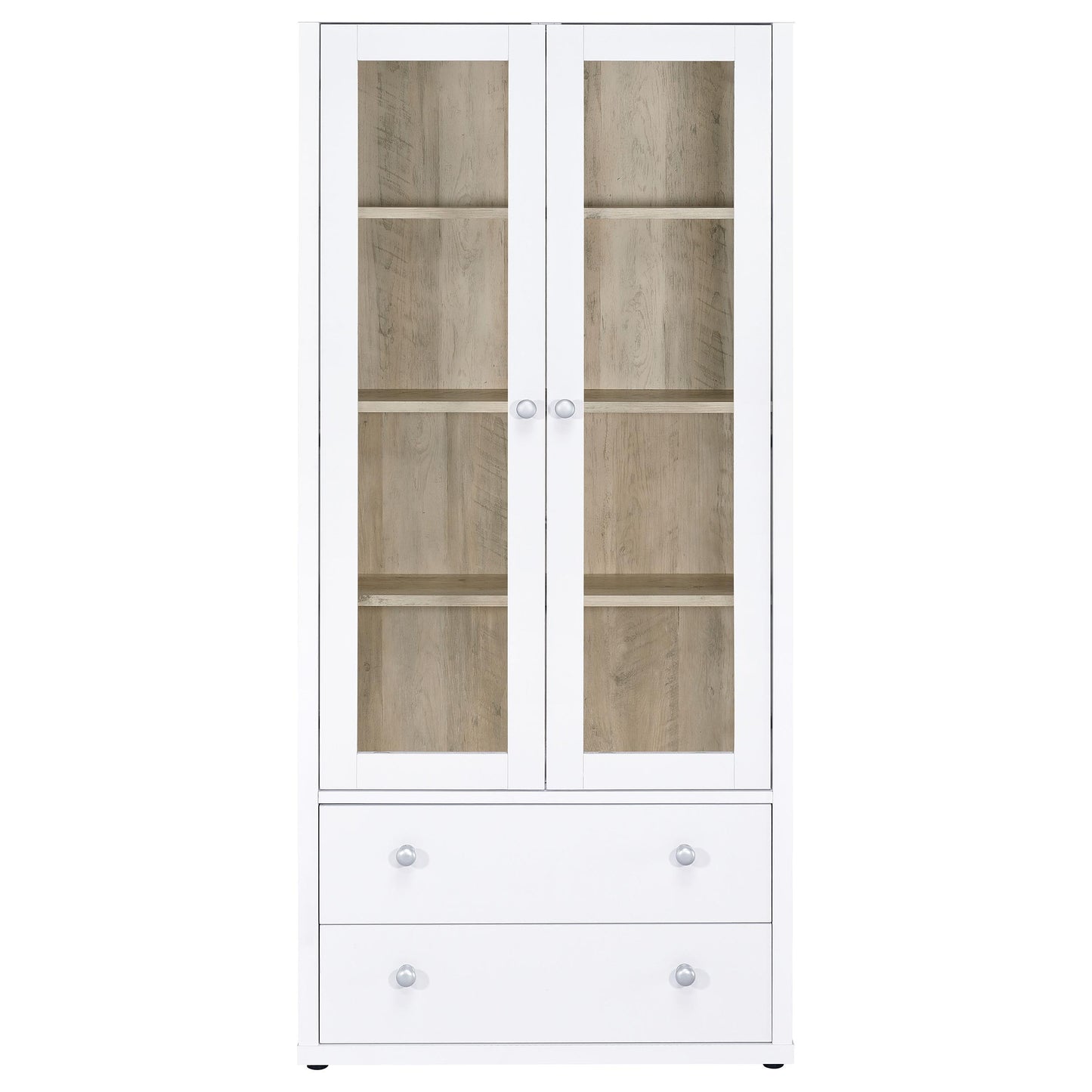 Hawthorne - 4-Shelf Glass Door Tall Cabinet With Drawers - White