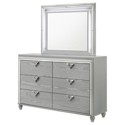 Veronica - 6-Drawer Dresser With Mirror - Light Silver