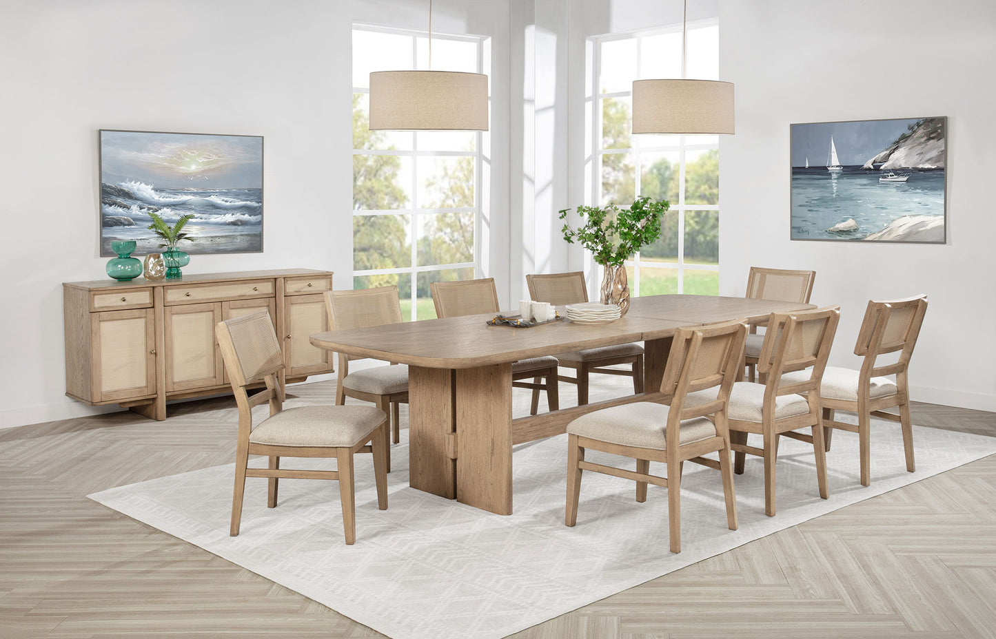 Kailani - 9 Piece Rectangular Wood Dining Table Set - Beige Oak