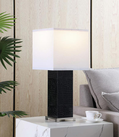 Bridle - Square Shade Faux Crocodile Table Lamp - Black