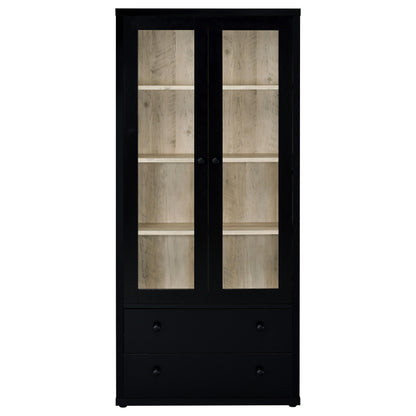 Hawthorne - 4-Shelf Glass Door Tall Cabinet With Drawers - Black