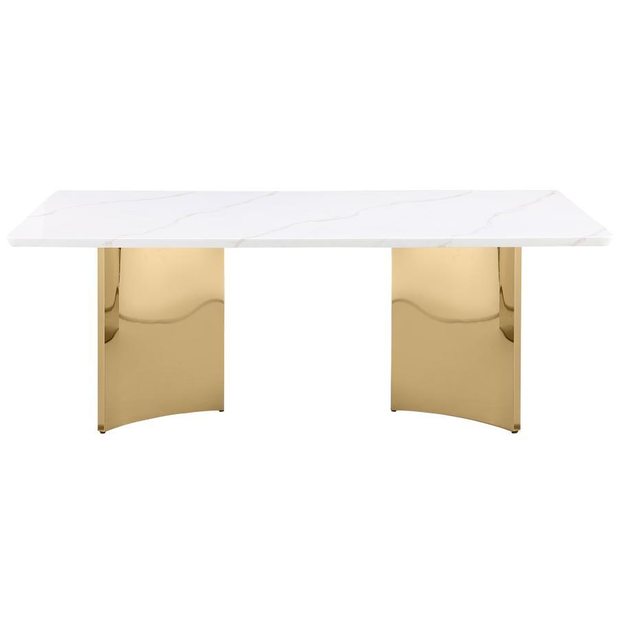 Telvin - Rectangular Marble Top Dining Table White - White Marble