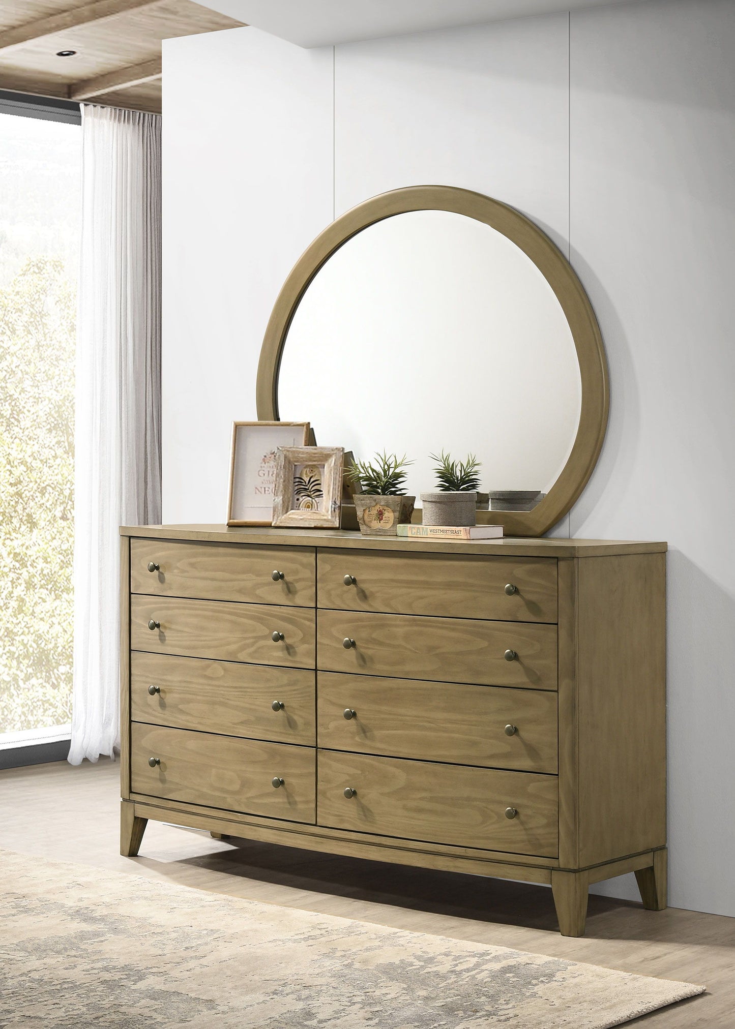 Granada - 8-Drawer Dresser And Mirror - Natural Pine