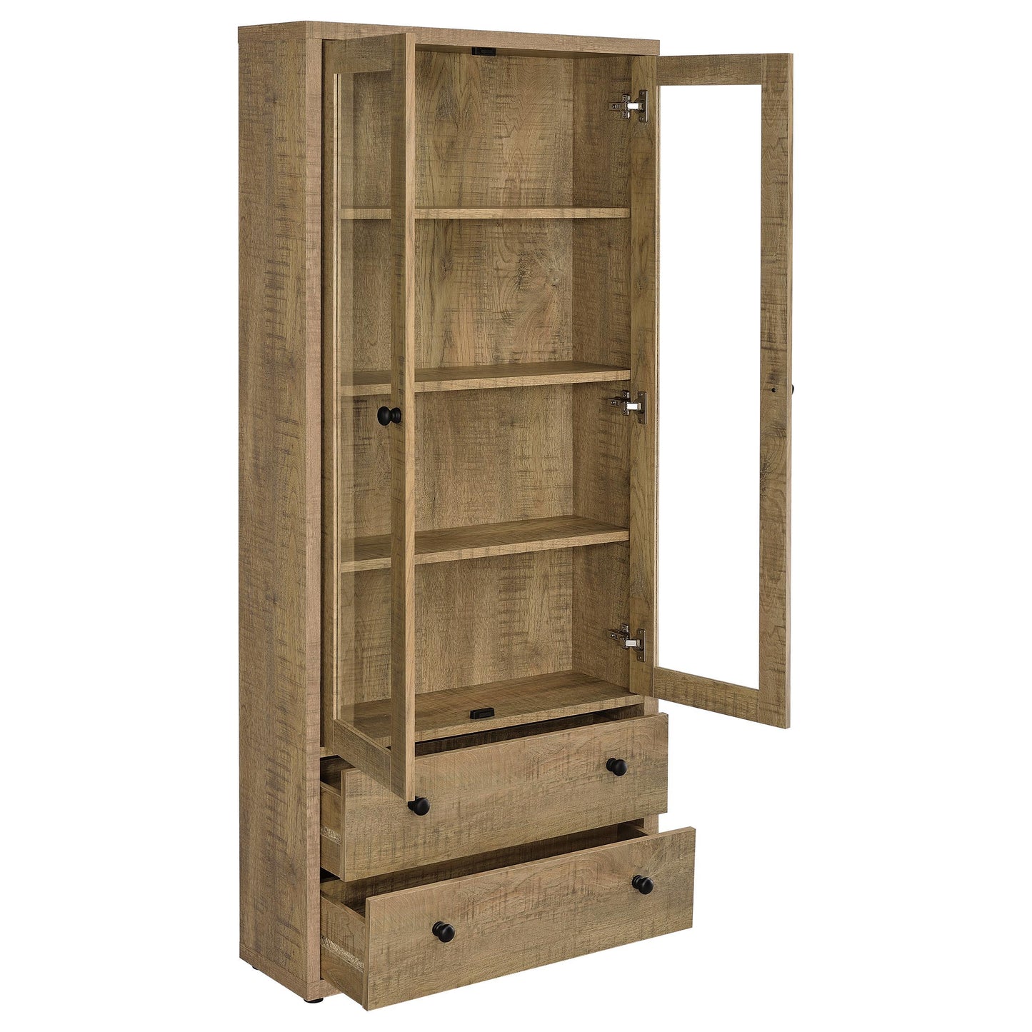 Hawthorne - 4-Shelf Glass Door Tall Cabinet With Drawers - Mango