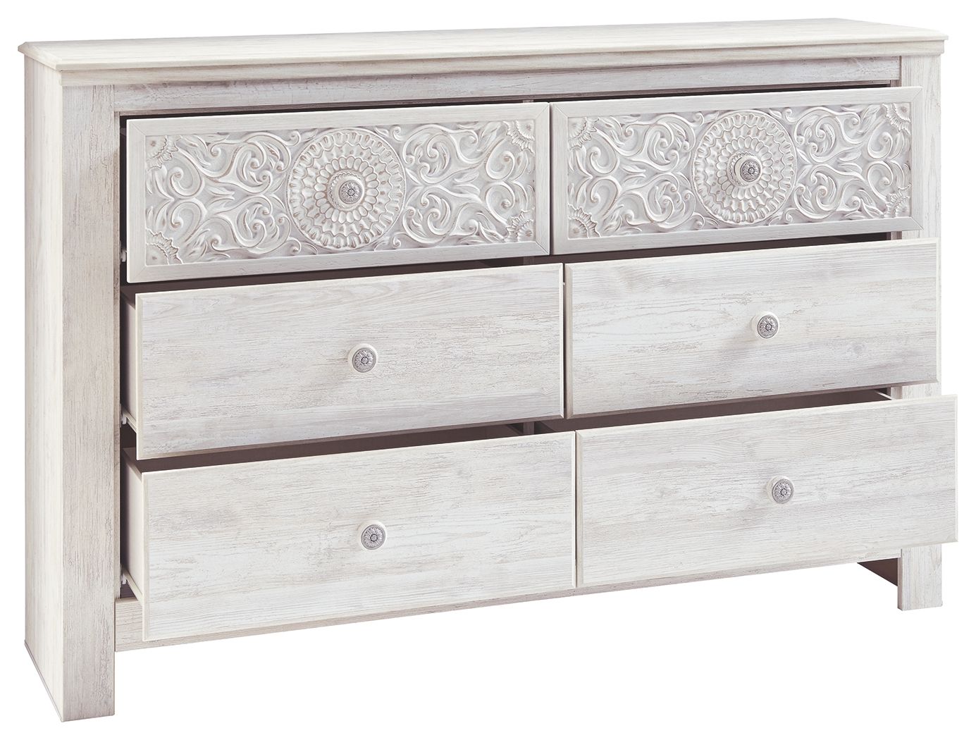 Paxberry - Whitewash - Six Drawer Dresser - Medallion Drawer Pulls