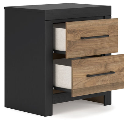 Vertani - Black / Honey Brown - Two Drawer Night Stand