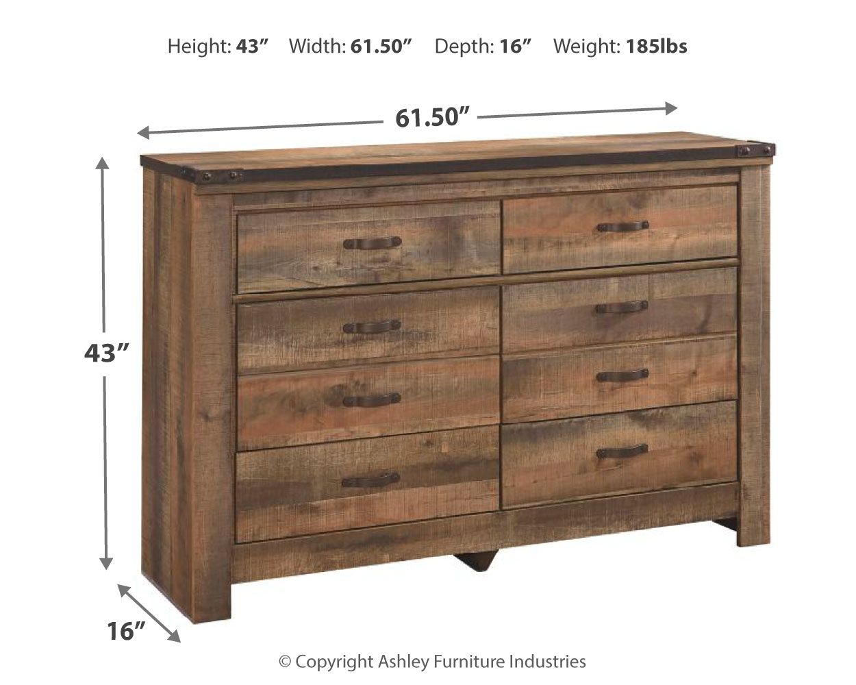 Trinell - Brown Dark - Six Drawer Dresser - 61.34" X 15.98" X 42.99"