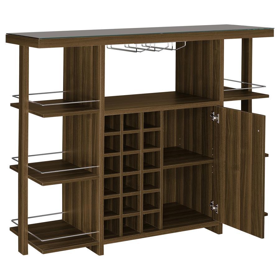 Evelio - 6-Shelf Glass Top Home Bar Wine Cabinet - Walnut