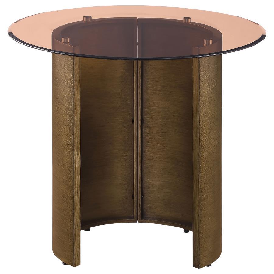 Morena - Round Tawny Glass Top Side End Table - Brushed Bronze