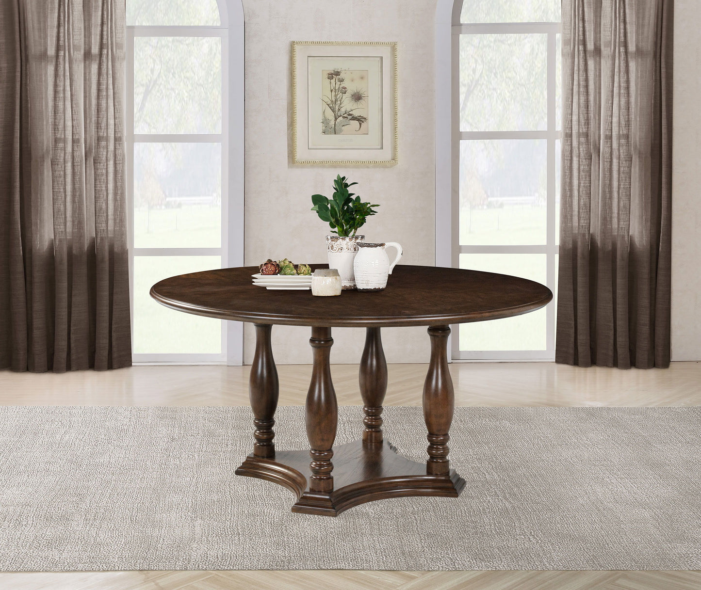 Landon - Round Wood Pedestal Dining Table - Rich Brown