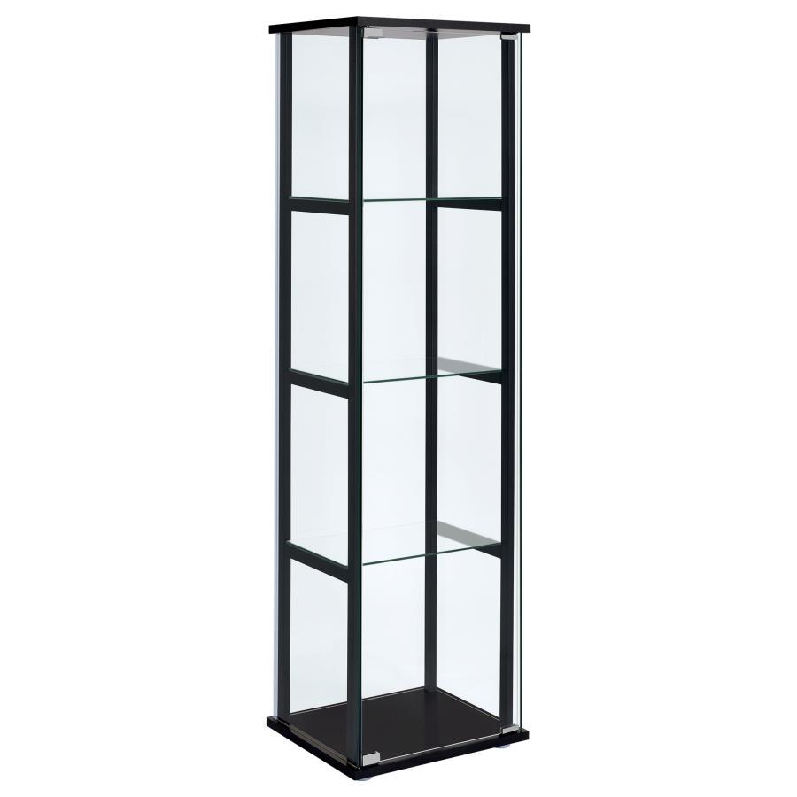 Cyclamen - 4-Shelf Clear Glass Curio Display Cabinet - Black