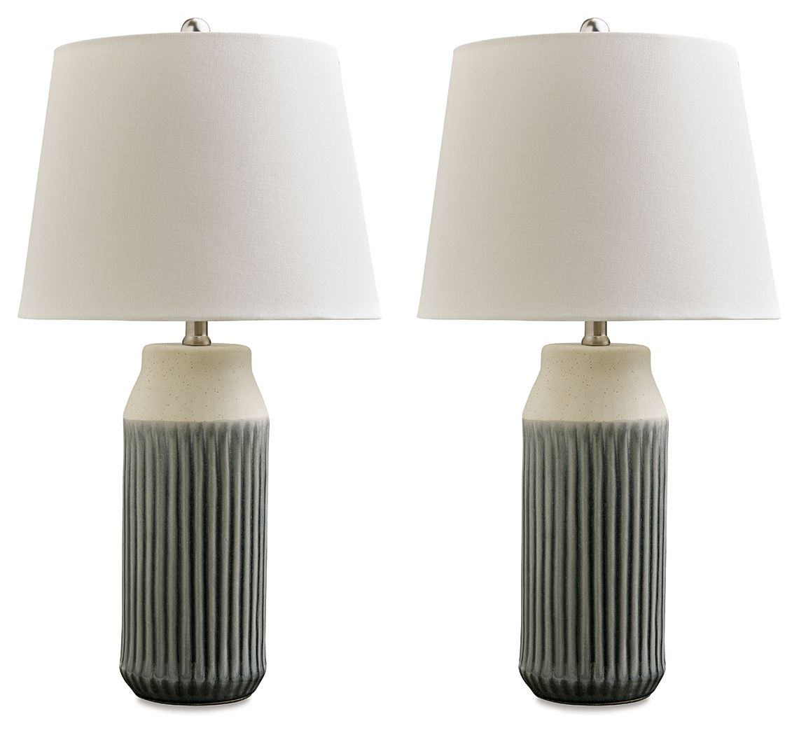 Afener - Blue / Beige - Ceramic Table Lamp (Set of 2)