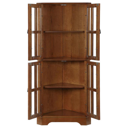 Coreosis - 4 Door Wood Corner Curio Cabinet - Golden Brown