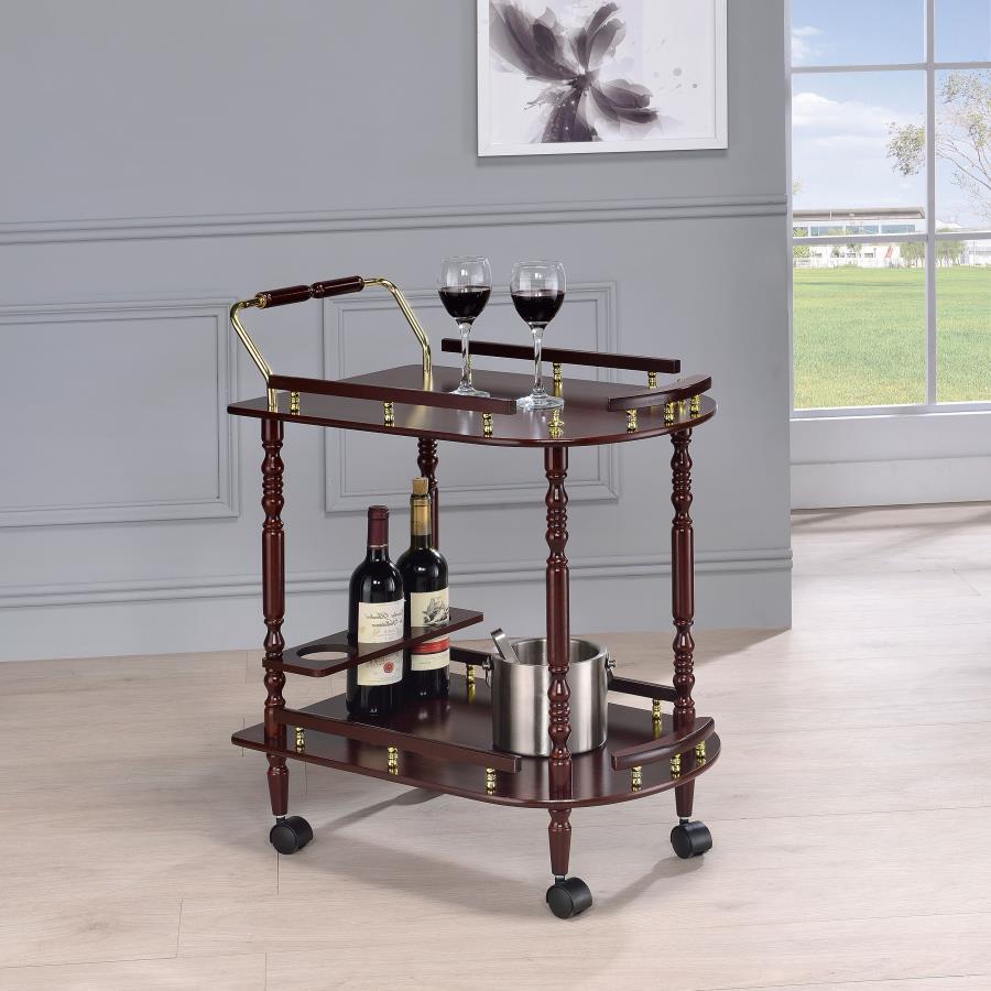 Palmer - 2-Tier Rectangular Wood Bar Cart - Merlot