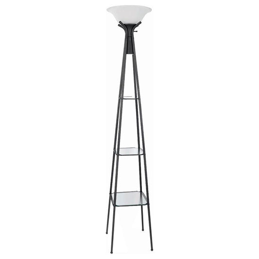 Gianni - 3-Shelf Frosted Torchiere Floor Lamp - Black