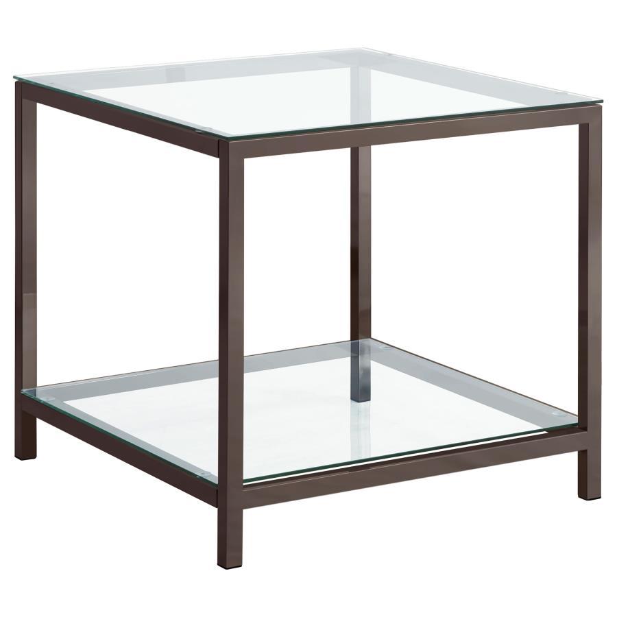 Trini - 1-Shelf Glass Top Side End Table - Black Nickel